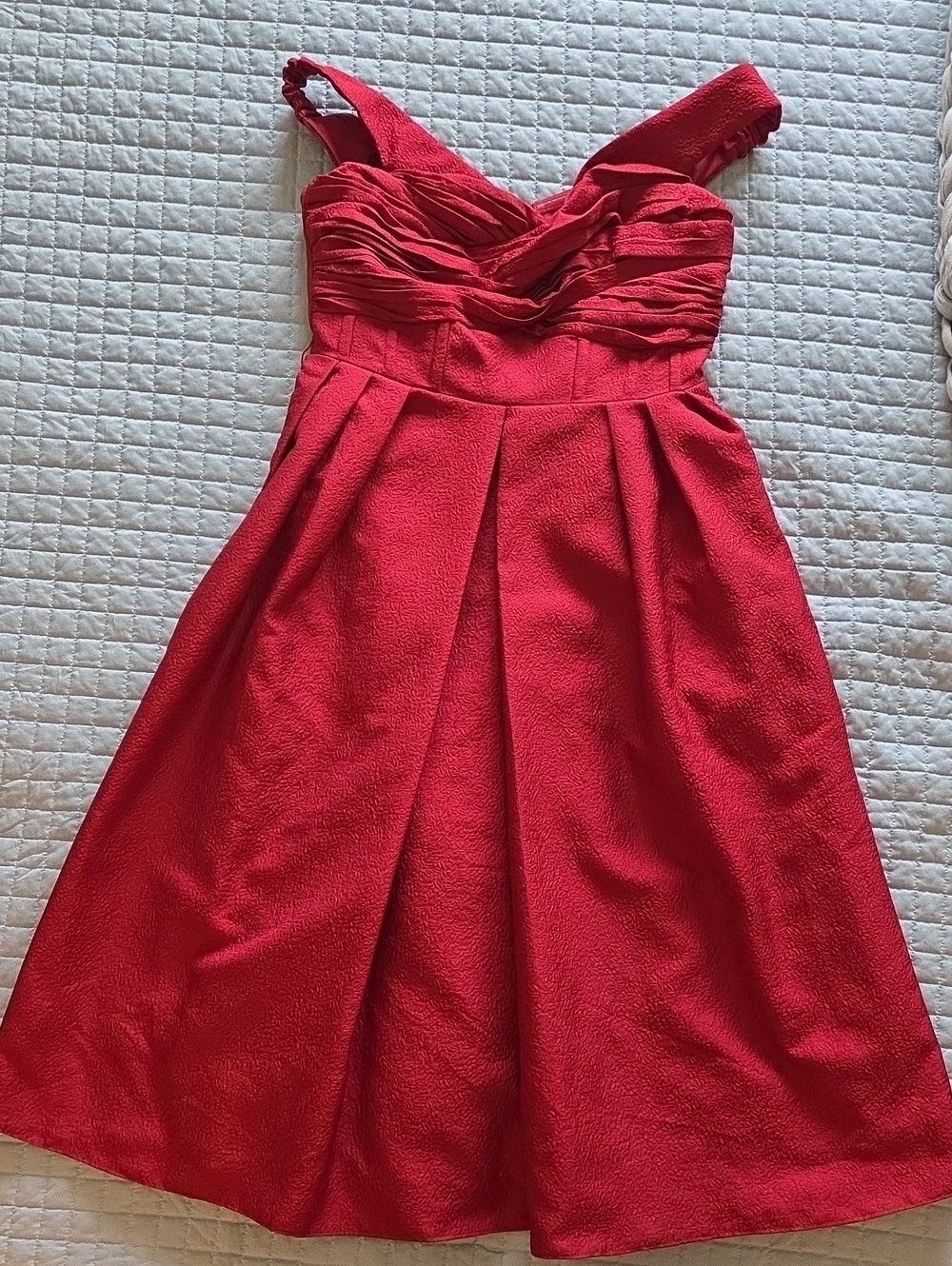 Self-Portrait Scarlet Ruched Bodice Midi Dress